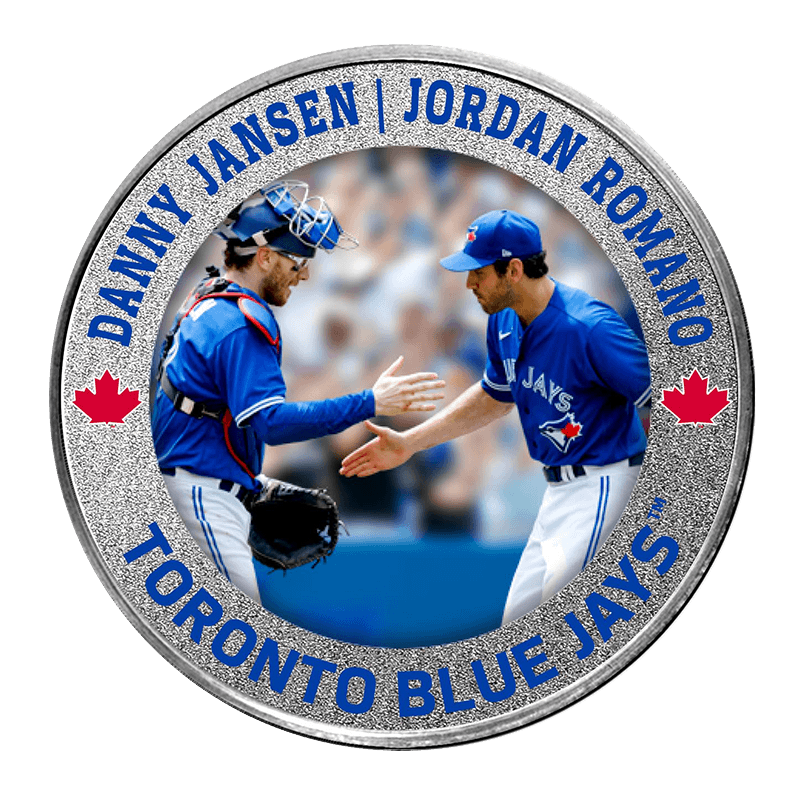 Image for 1 oz Toronto Blue Jays .999 Pure Silver Colourized Round- Jordan Romano & Danny Jansen from TD Precious Metals